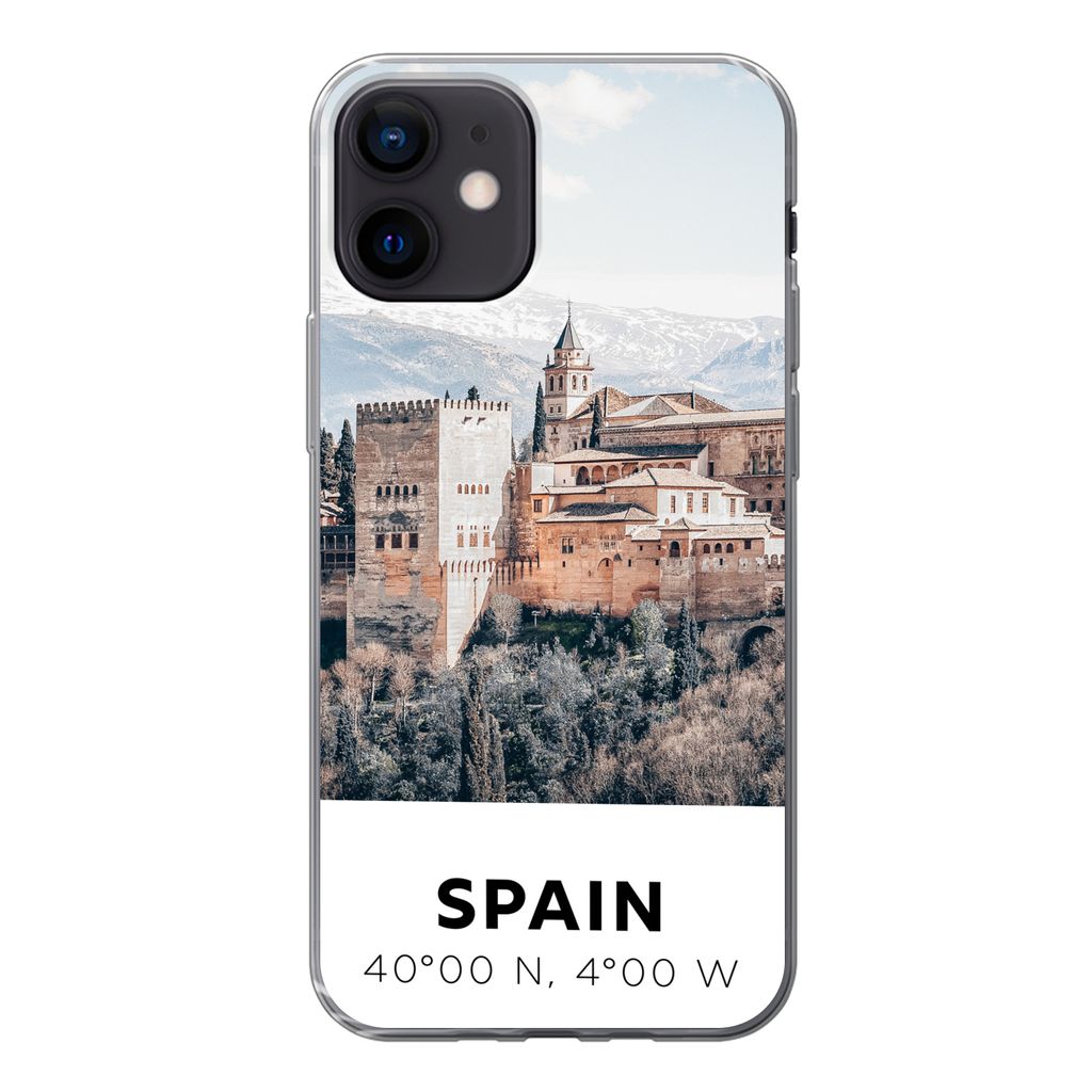 MuchoWow Handyhülle Schutzhülle Hülle für iPhone 12 Spanien - Schloss - Vintage - Sommer Silikon Softcase Handy Hülle - Schutzhülle