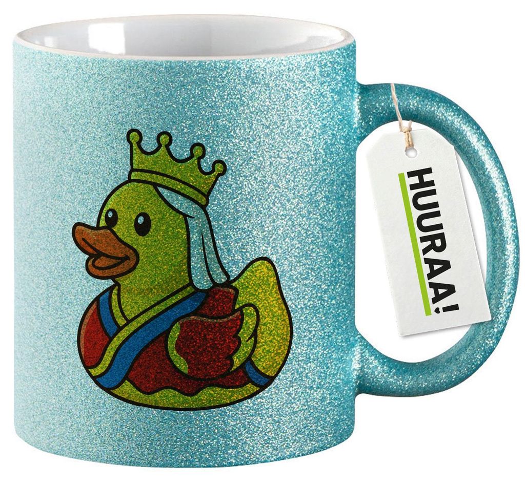 Huuraa Glitzertasse Quietscheente Königin Gummiente Queen 330ml Blau Keramik Kaffeebecher Geschenkidee
