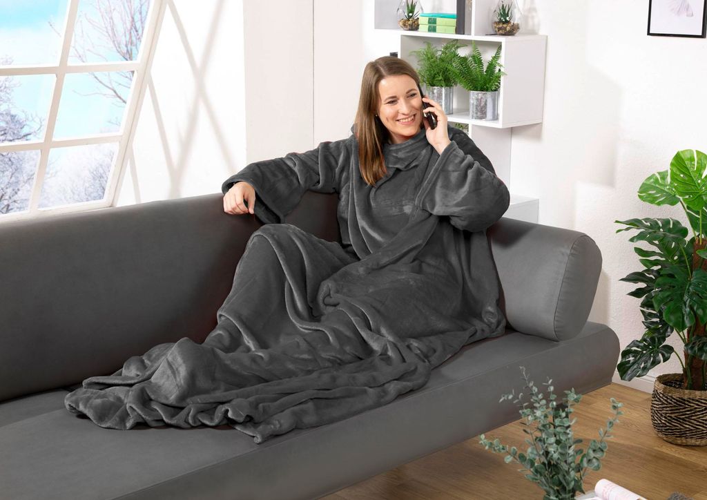 heimtexland Ärmeldecke TV Thermodecke mit Ärmeln und Taschen Sofadecke Ganzkörperdecke Kuscheldecke Flanell Weich und Wärmend Decke Typ848 A...
