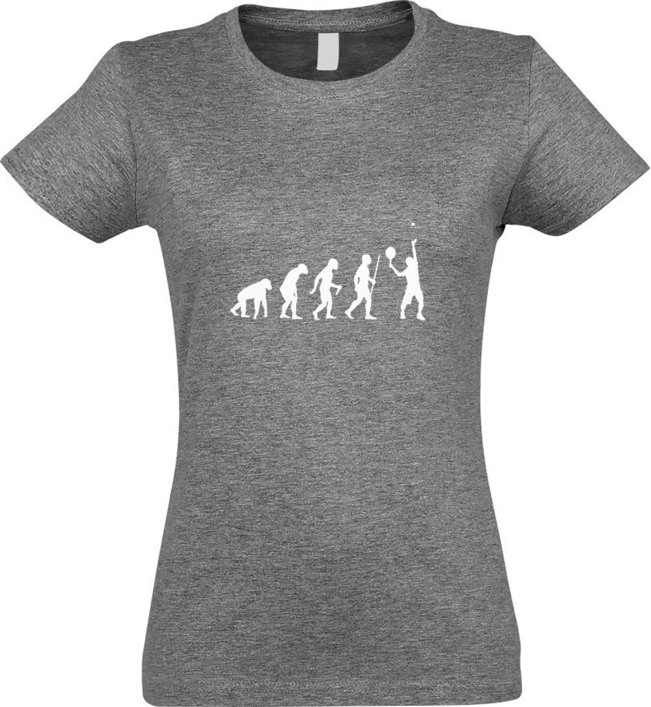 Kiwistar - T-Shirt tailliert - Damen - Graumeliert - Tennisspieler Evolution - mit Motiv Bedruckt - Funshirt Design - Sport - Freizeit - Damen - S
