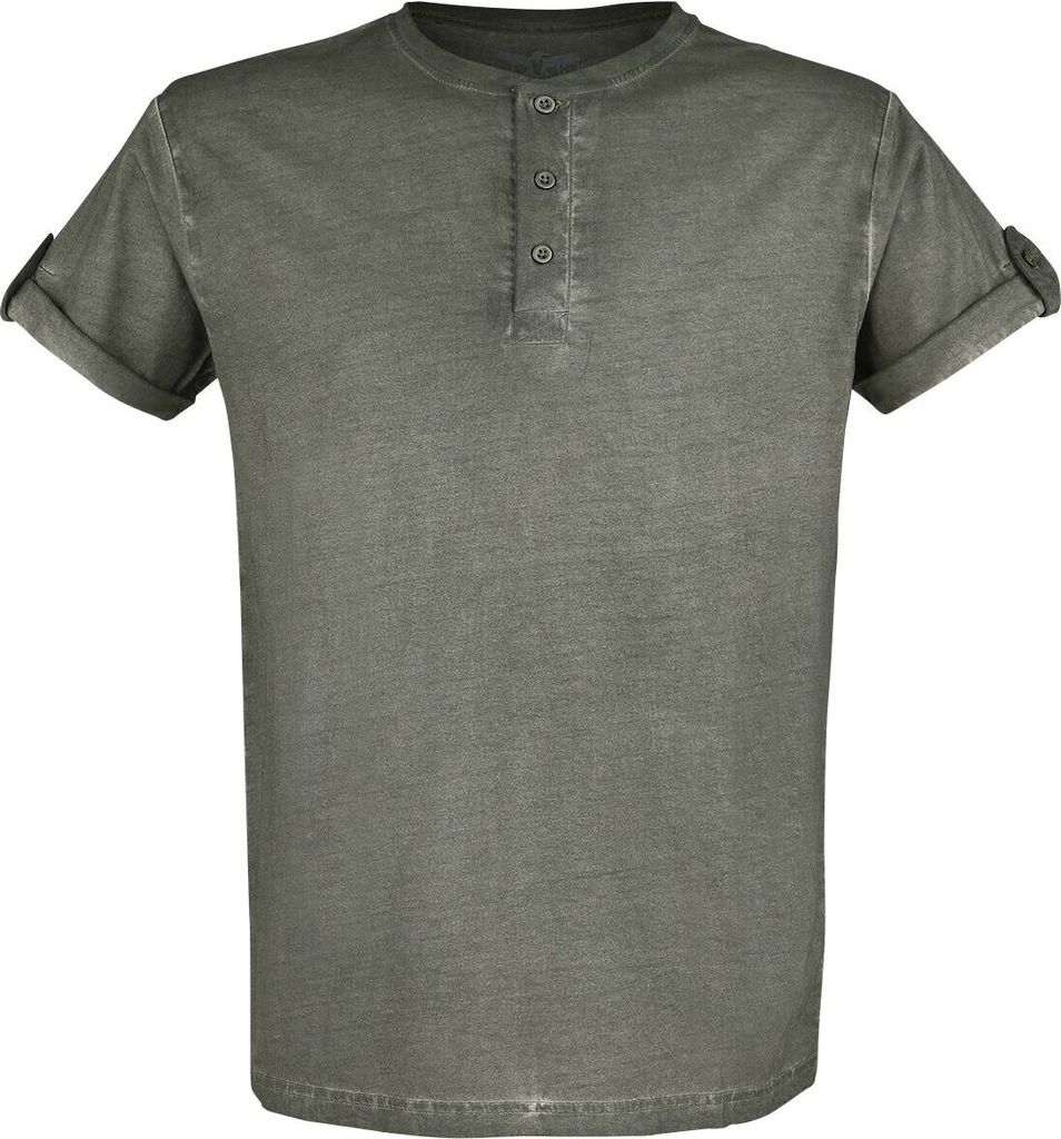 Black Premium by EMP Herren grünes T-Shirt mit Knopfleiste und umgeschlagenen Ärmeln 3XL