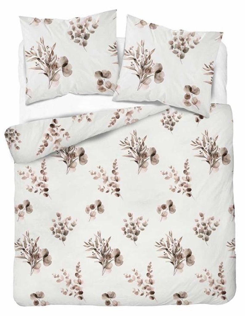 Bettwäsche, Satinbettwäsche, 100 % Baumwolle, hohe Qualität 160x200 5801b Beige Blätter