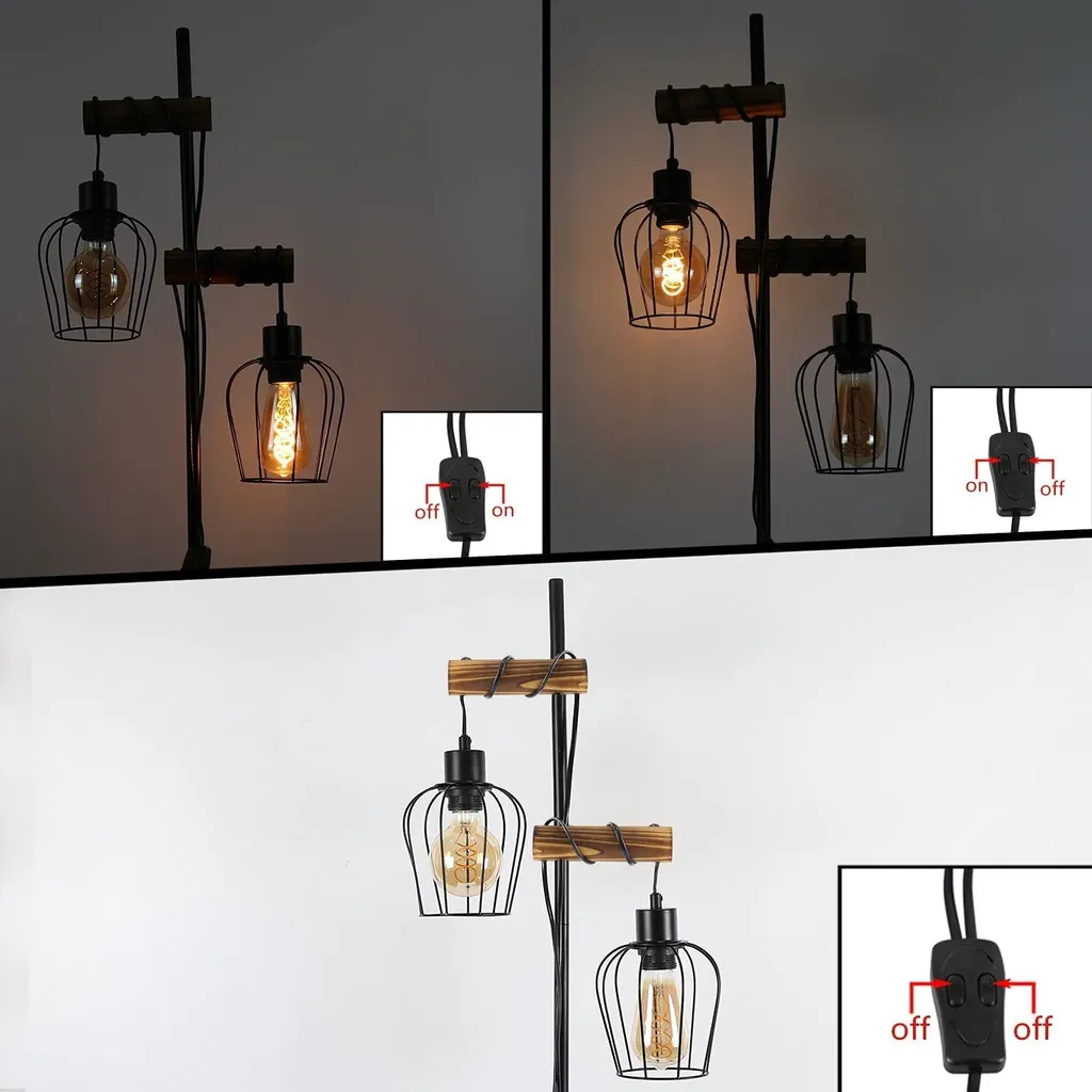 Lampadaire Bois Noir 2 Lampes E27 - Solution Éclairage Rétro pour Grand Salon - 5