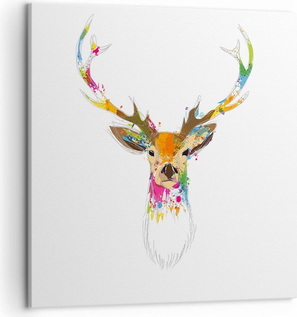 Bild auf Leinwand - Leinwandbild - Deer fantasie Graffiti Grafik - 50x50cm - Wand Bild - Wanddeko - Leinwanddruck - Bilder - Kunstdruck - Wanddekor...