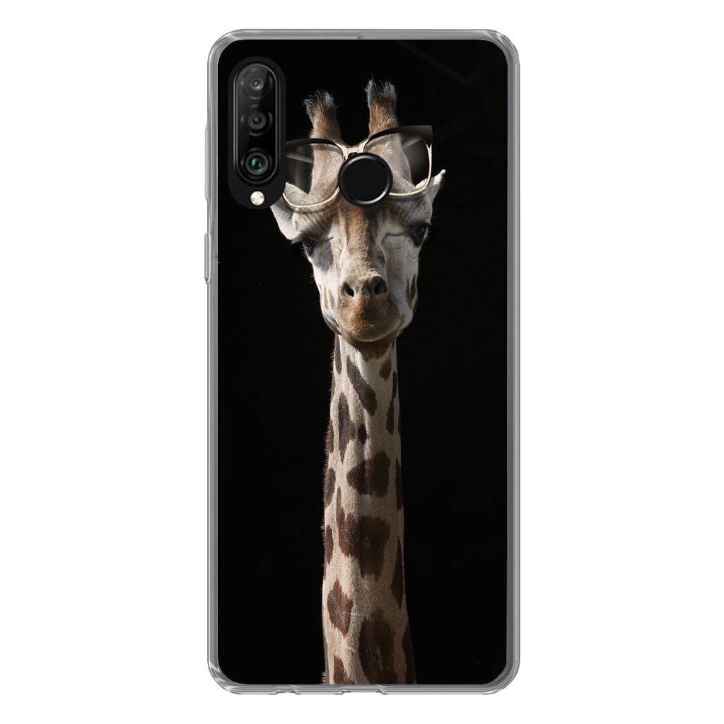 MuchoWow Handyhülle Schutzhülle Hülle für Huawei P30 Lite Giraffe - Schutzbrille - Schwarz Silikon Softcase Handy Hülle - Handyhülle