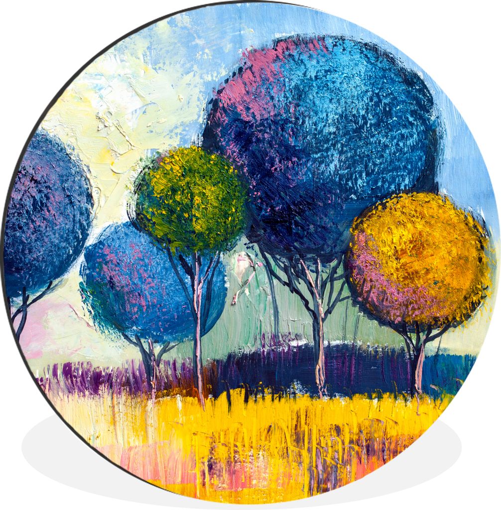 MuchoWow Aluminium Wandkreis Gemälde - Ölfarbe - Baum - Natur Ø 60 cm Wanddeko Modern Wohnzimmer - Wand Kreis - Wandbild - Schlafzimmer - Alum...