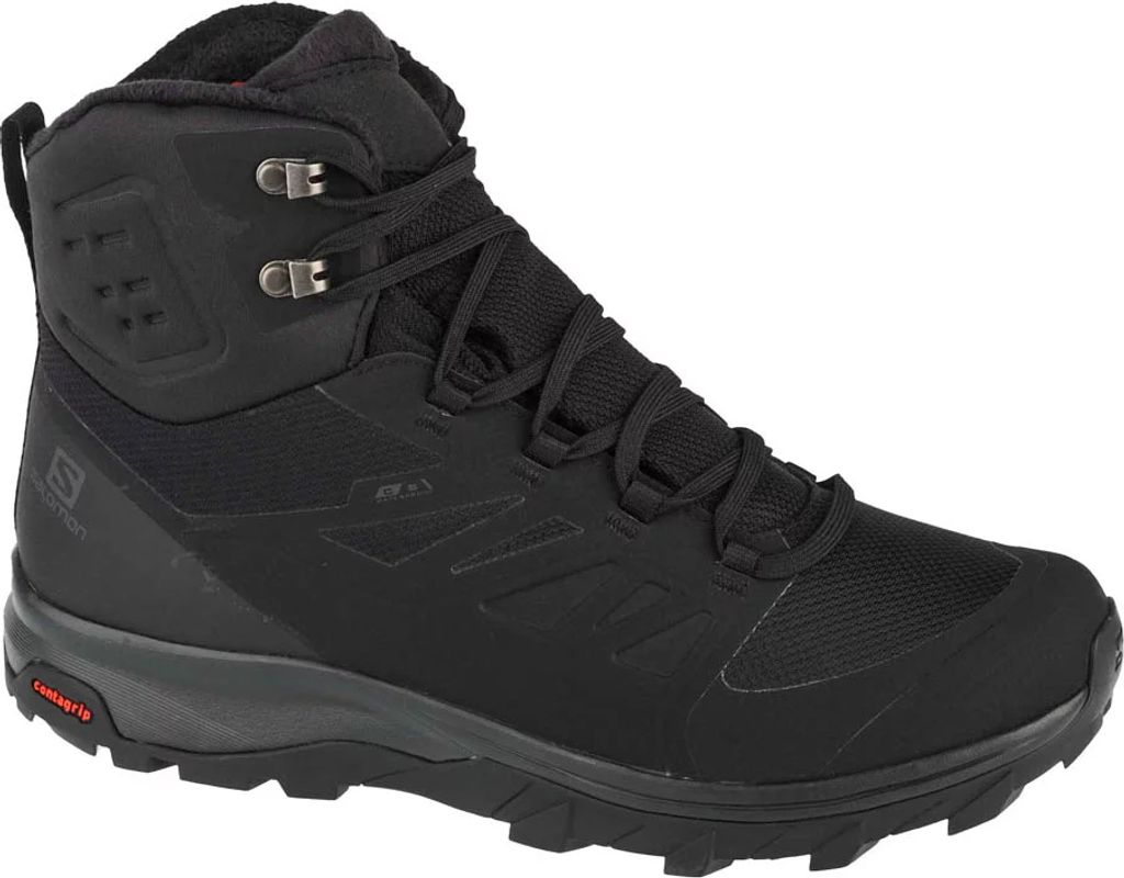 A black Salomon hiking boot shown from the side against a white background.