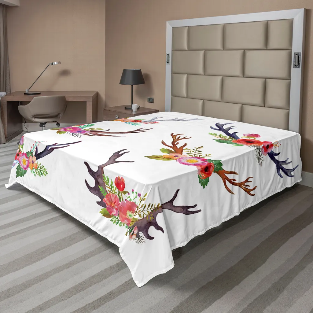 Drap de lit pour lit décoratif imprimé fleurs et branches en 266x260 cm