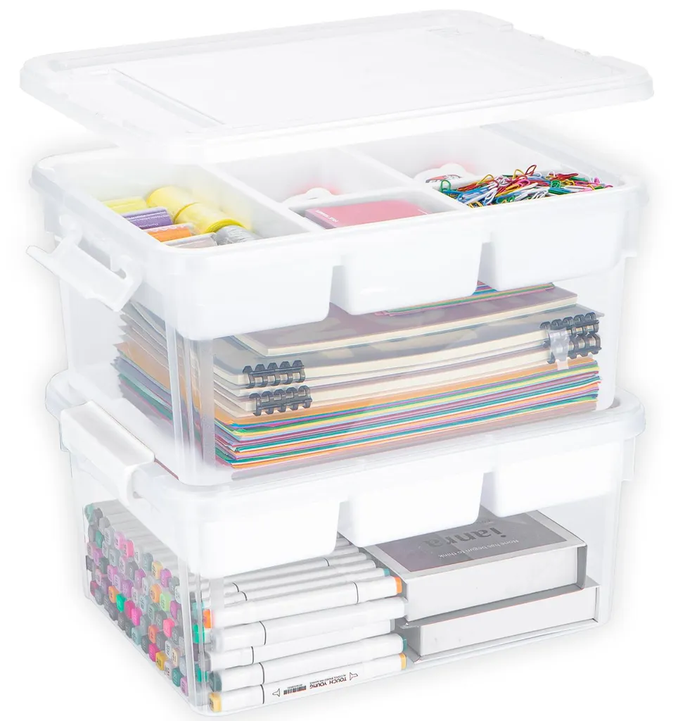 Boîte de rangement empilable 16 litres avec casier amovible - Lot de 2