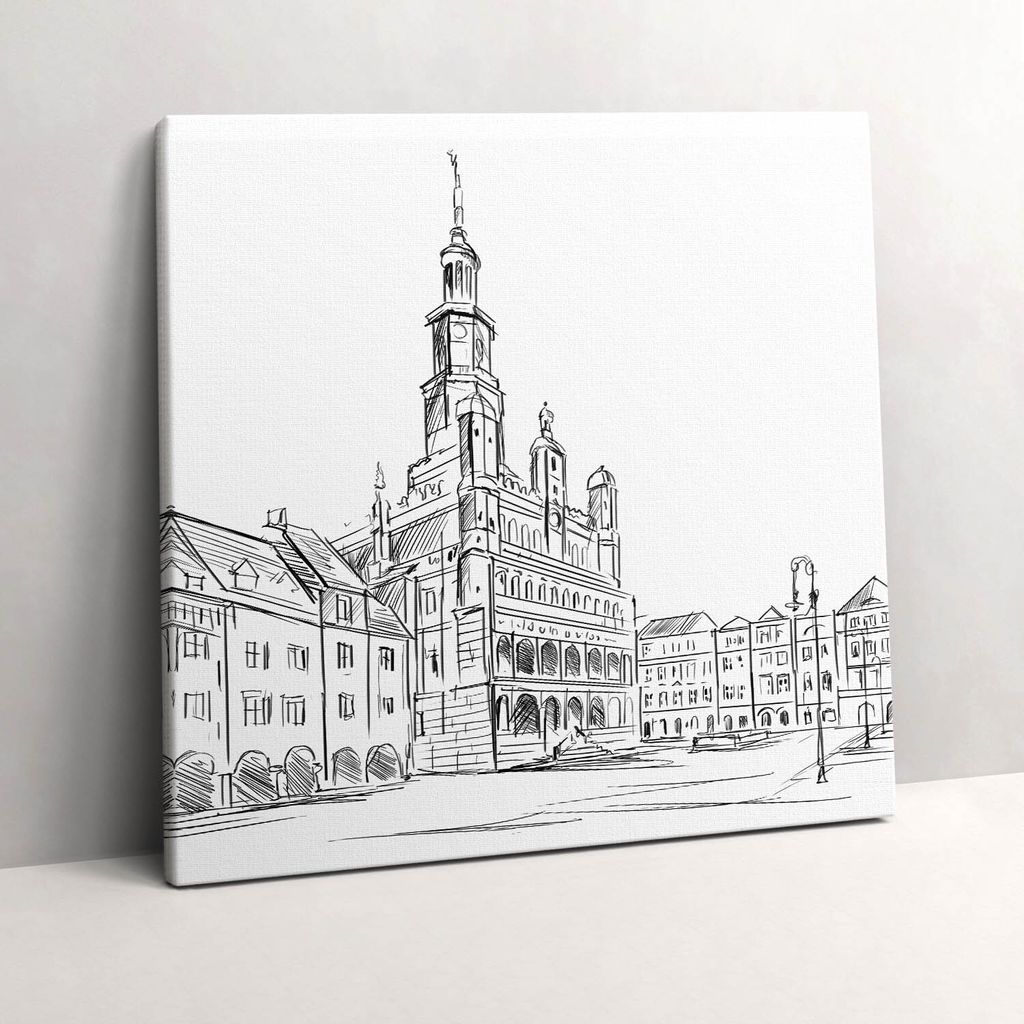 Poznań sketch of the old city – Leinwandbild Wandbild – 60x60 cm – Leinwandbilder – Wandbilder – Schlafzimmer – Flur