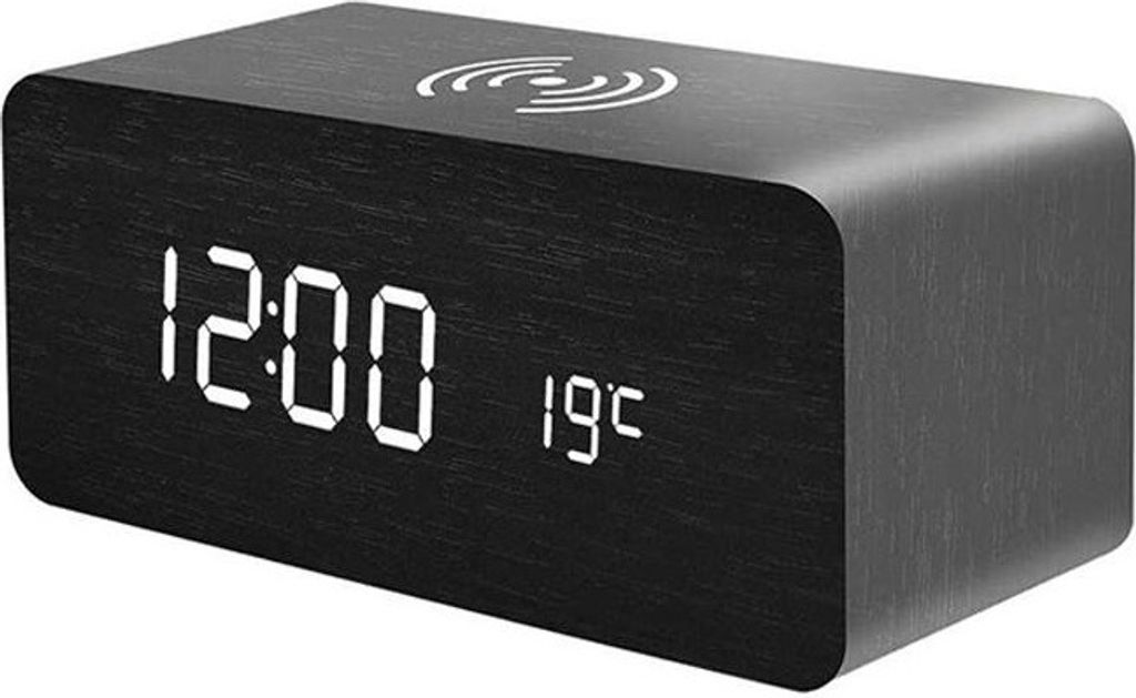 INF Digitaler LED Wecker mit kabellosem Laden - schwarz Produktbild 2
