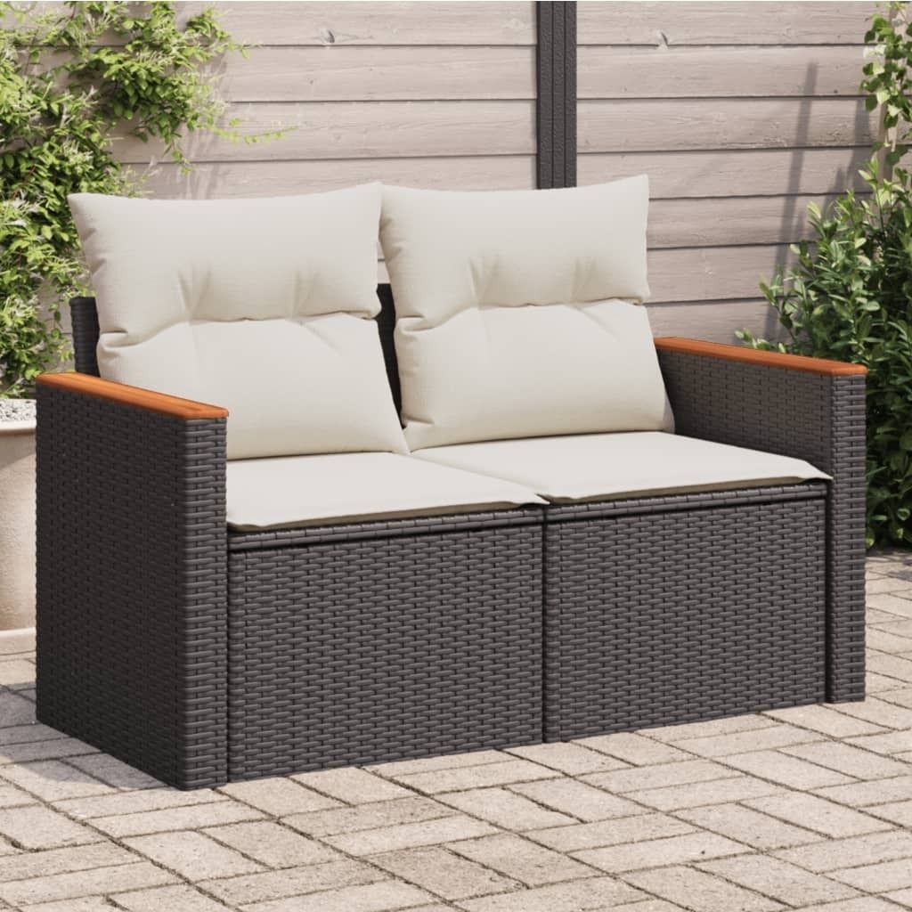 ZMH Gartensofa mit Kissen 2-Sitzer Schwarz Poly Rattan