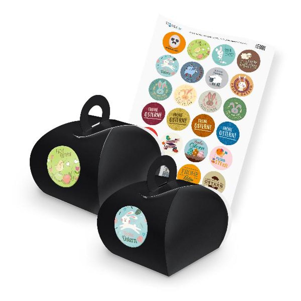 itenga SET Ostern Mix (Motiv 58) 24x Geschenkschachtel mit Griff schwarz + Stick