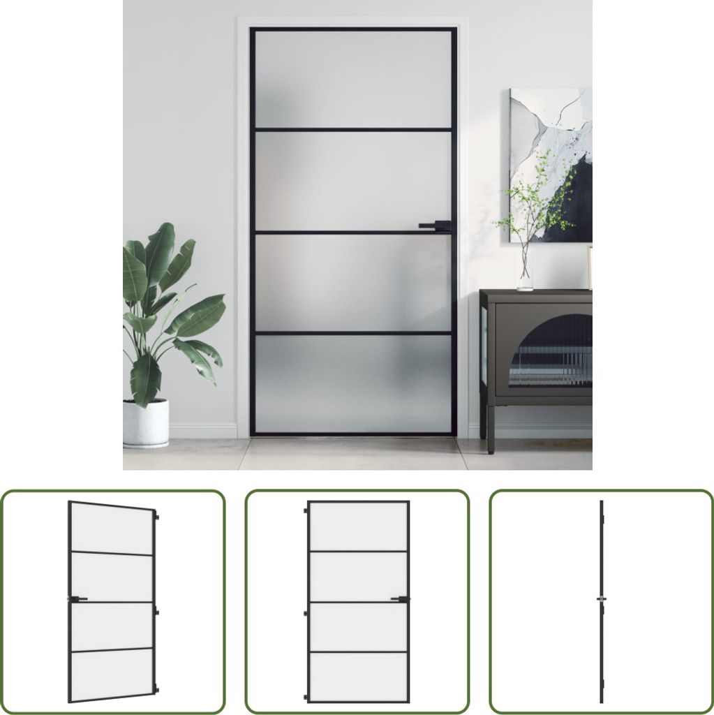 The Living Store Innentür Schlank Schwarz 102,5x201,5 cm Hartglas & Aluminium