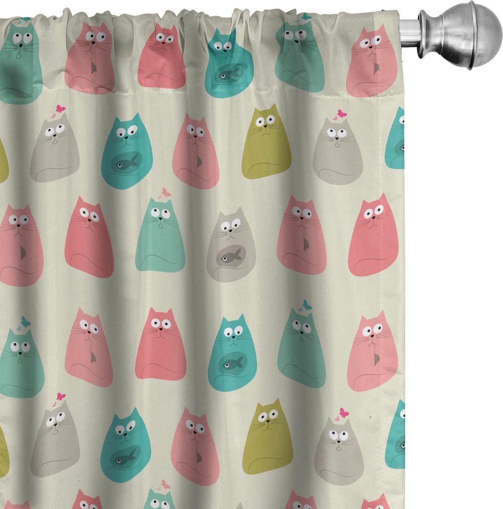 ABAKUHAUS Katze Vorhänge, Gardinen, Repetitive Kitten Drucken Lustige Feline Freunde Moods Happy überrascht, 2 Stück 75 x 245 cm, Blush Seafoam