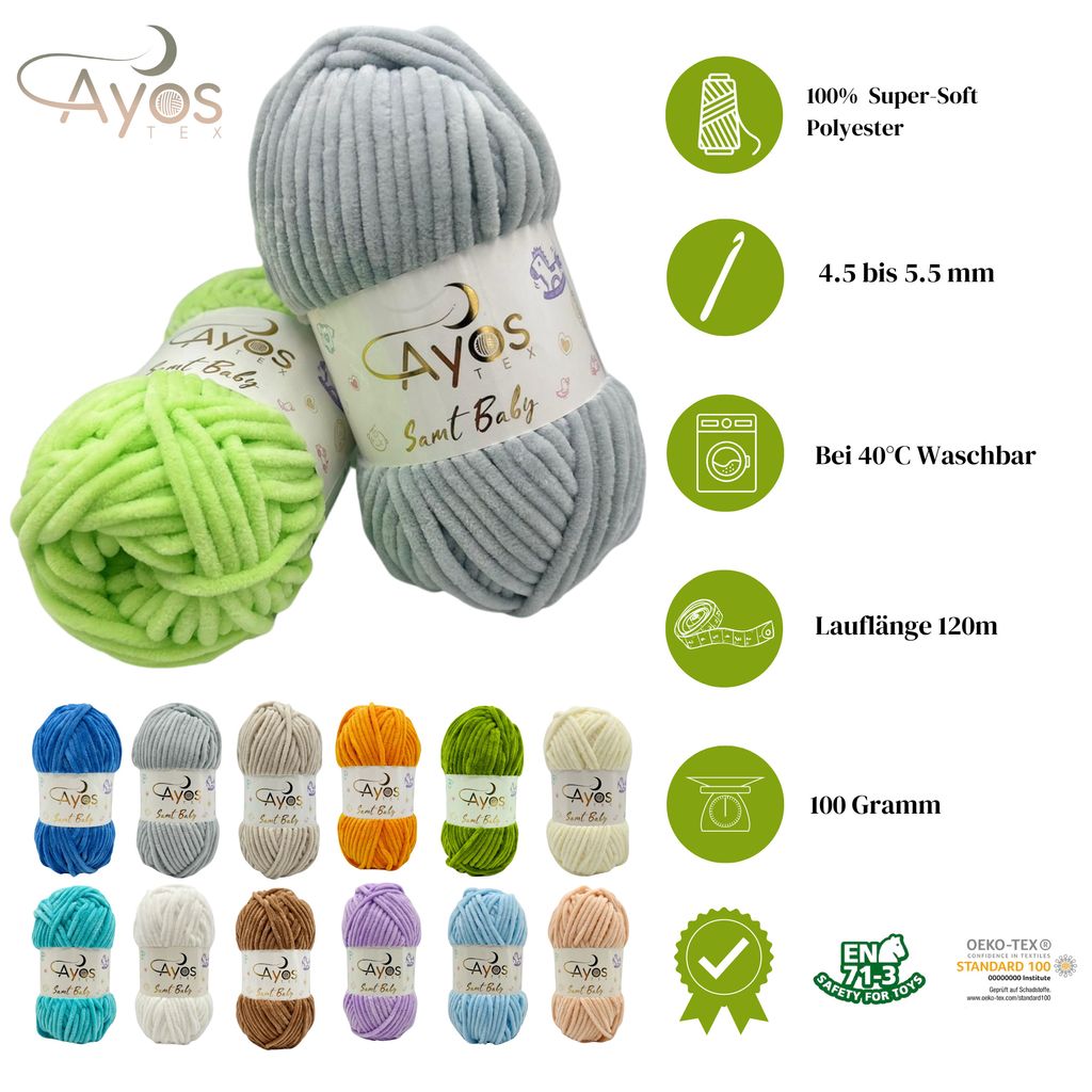 Ayos Samt Baby 14 Gelb Chenillegarn Strickgarn Babywolle Produktbild 6