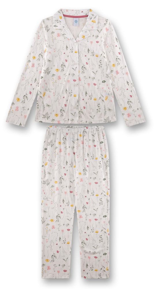 Sanetta Mädchen-Pyjama lang beige Blumen 128