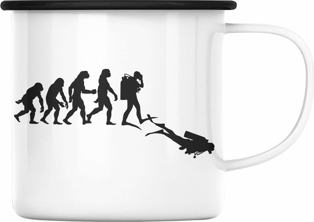 Trendation - Taucher Emaille Tasse Geschenk Emaille Emaille Tasse Geschenkidee Männer Tauchen Evolution Grafik Tauchlehrer Tauchsportler (Schwarz)