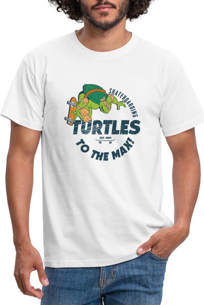 Spreadshirt Ninja Turtles Skatboarding Turtles Männer T-Shirt, XXL, Weiß