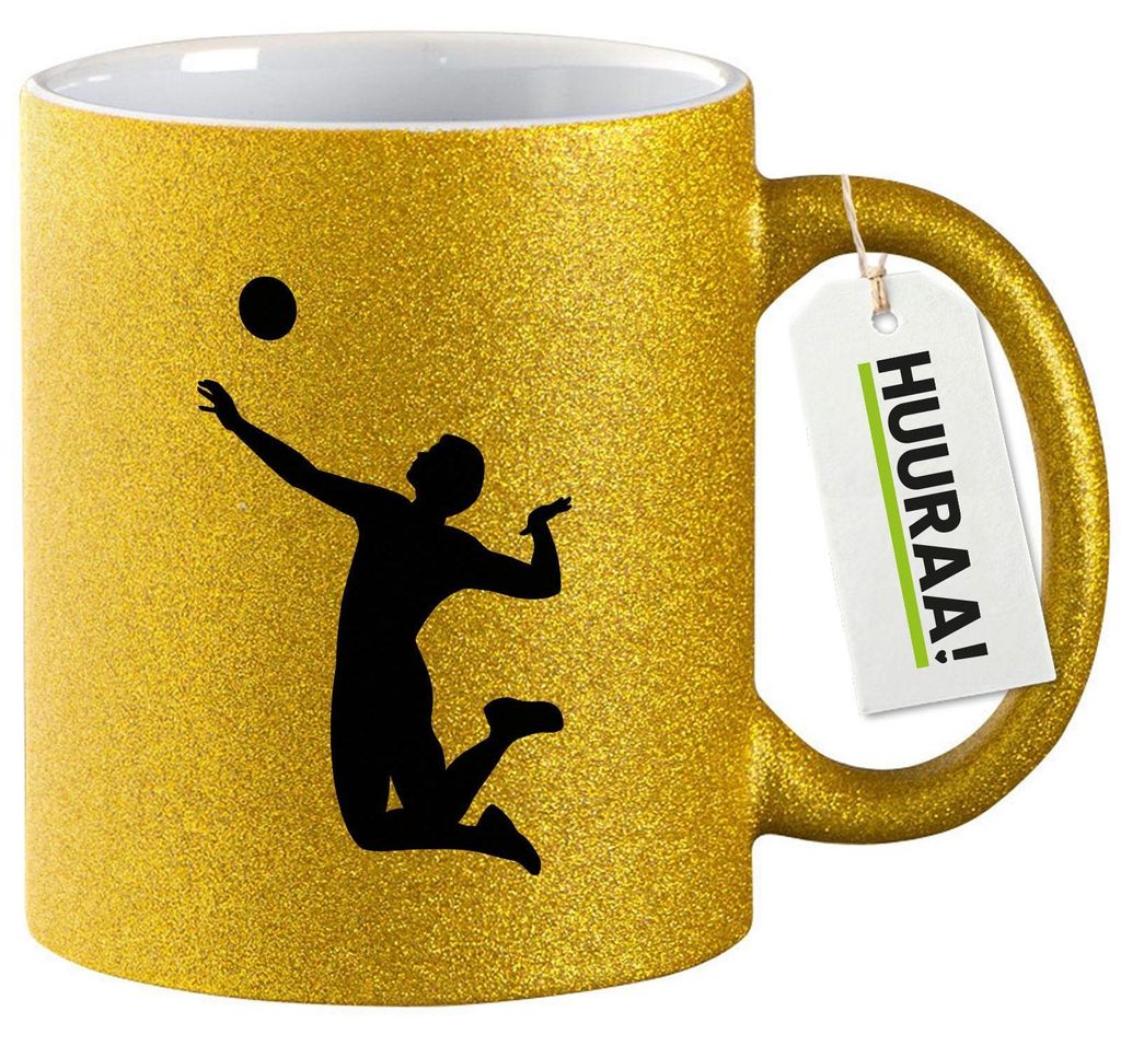 Huuraa Glitzertasse Volleyball Silhouette 330ml Gold Keramik Kaffeebecher Geschenkidee