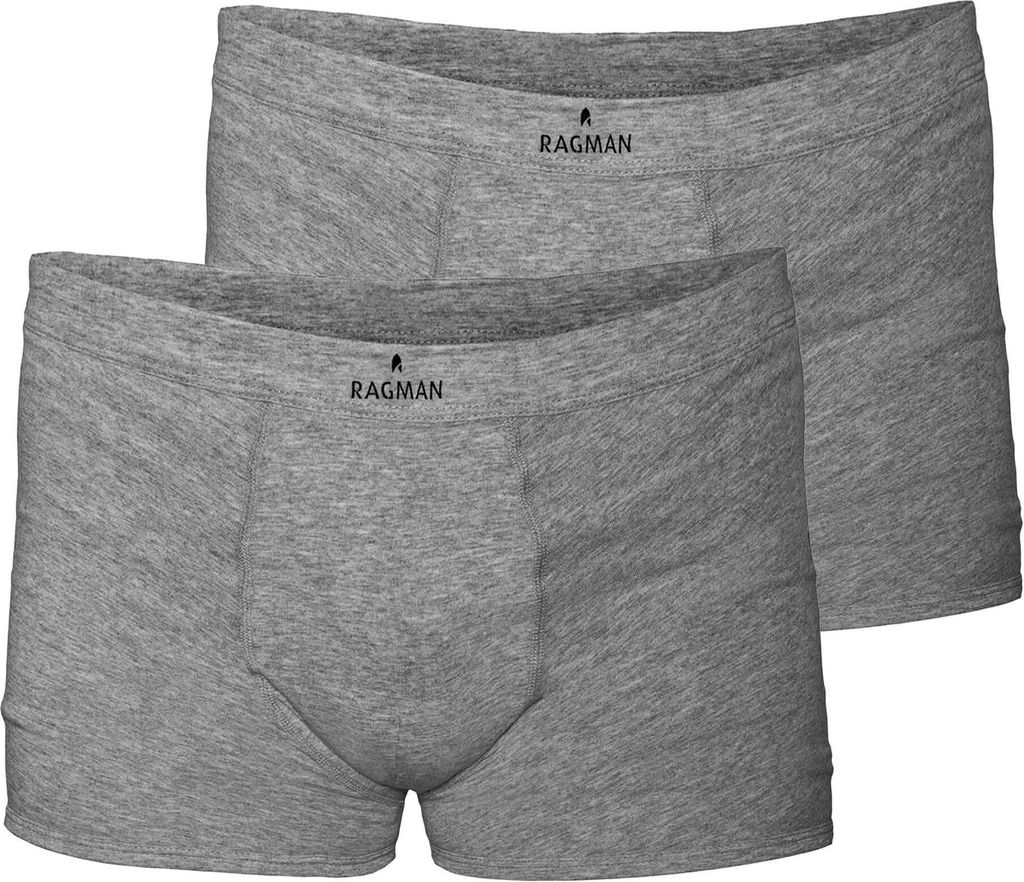 RAGMAN Herren Boxershorts, 2er Pack - Unterwäsche, Unterhose, Baumwollmischung, Logo, einfarbig Grau S