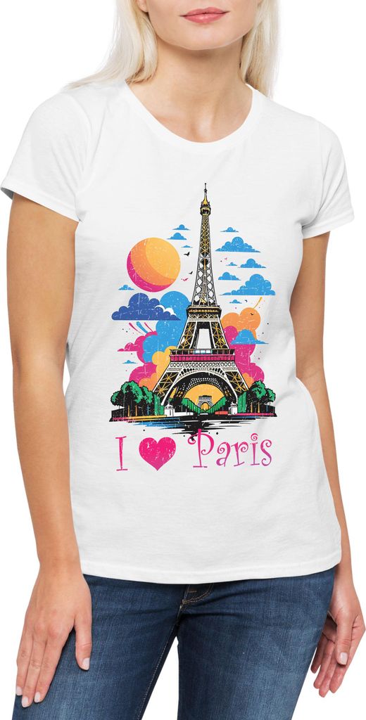 Urban Backwoods I Love Paris, Damen T-Shirt, Farbe: Weiß, Größe: L