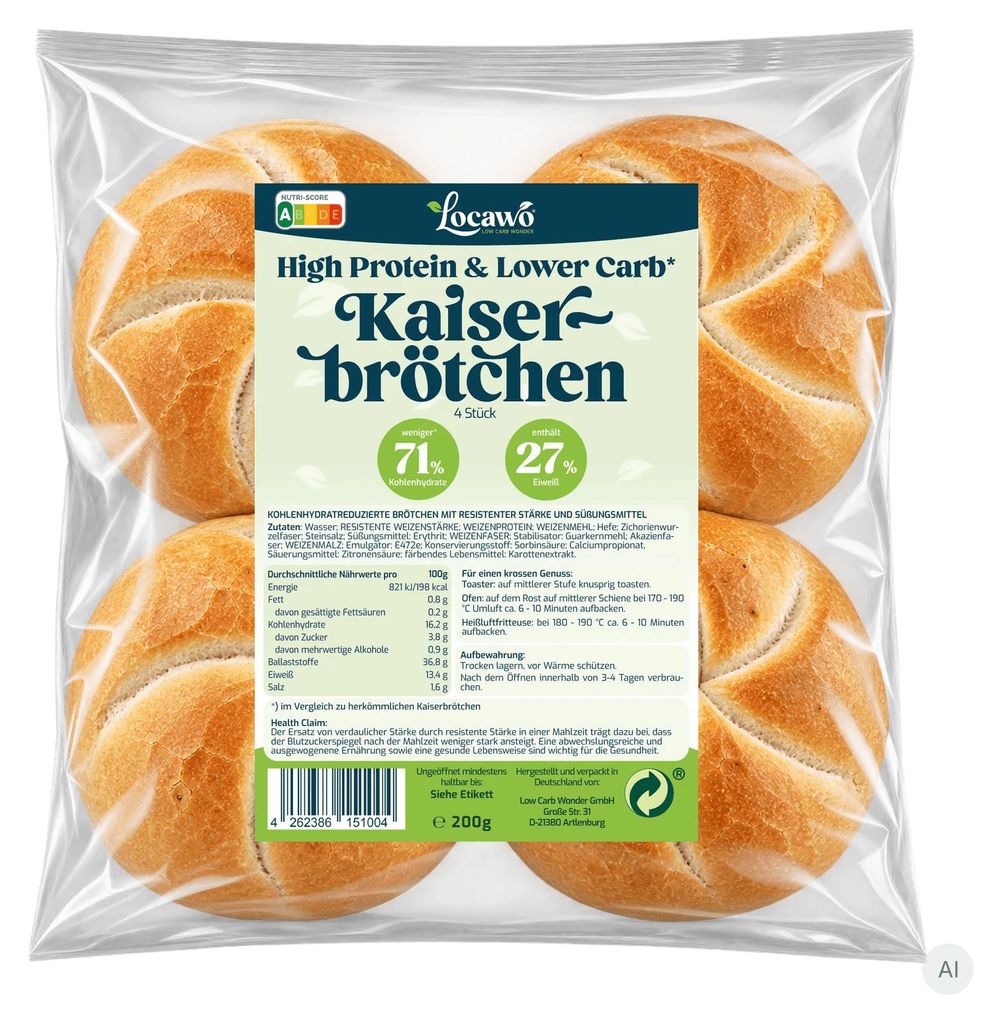 Locawo High Protein Low Carb Kaiserbrötchen 200g Produktbild 