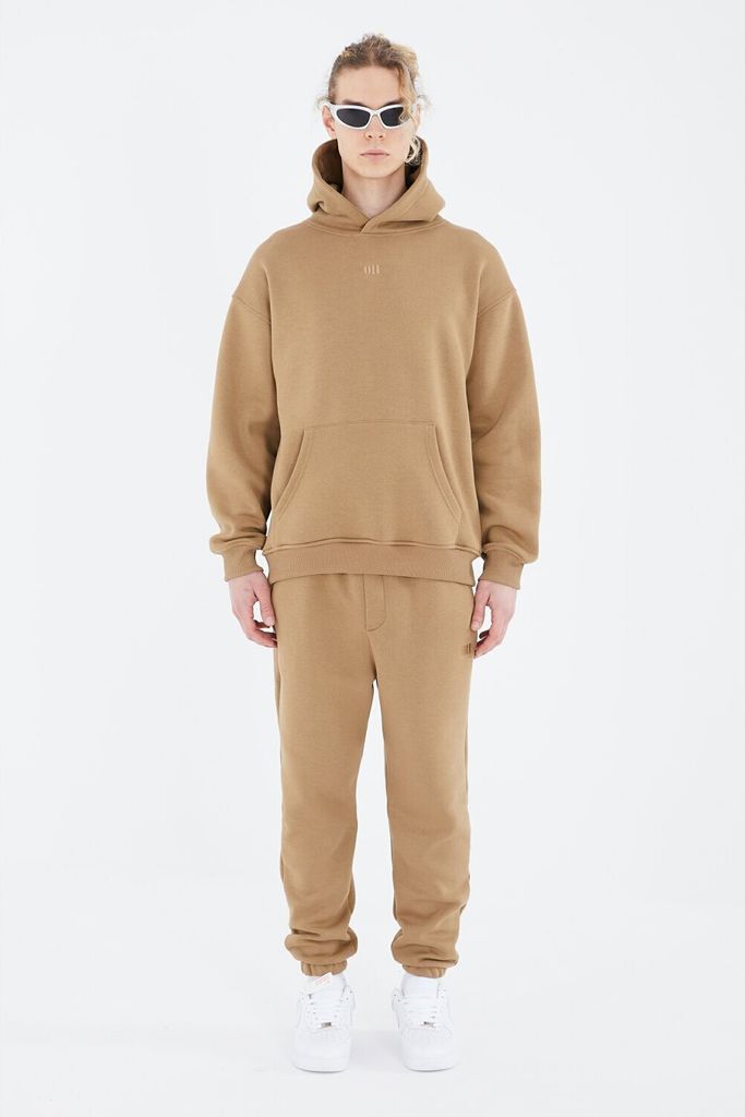 Basic Jogginganzug Set Oversize Fit Hoodie Jogger XS Cappuccino