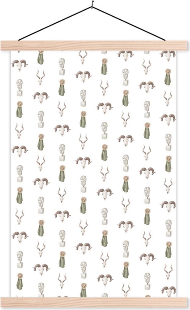 MuchoWow Textilposter Illustrationen - Muster - Grau 60x90 cm mit holzfarbenen Rahmen - Textil