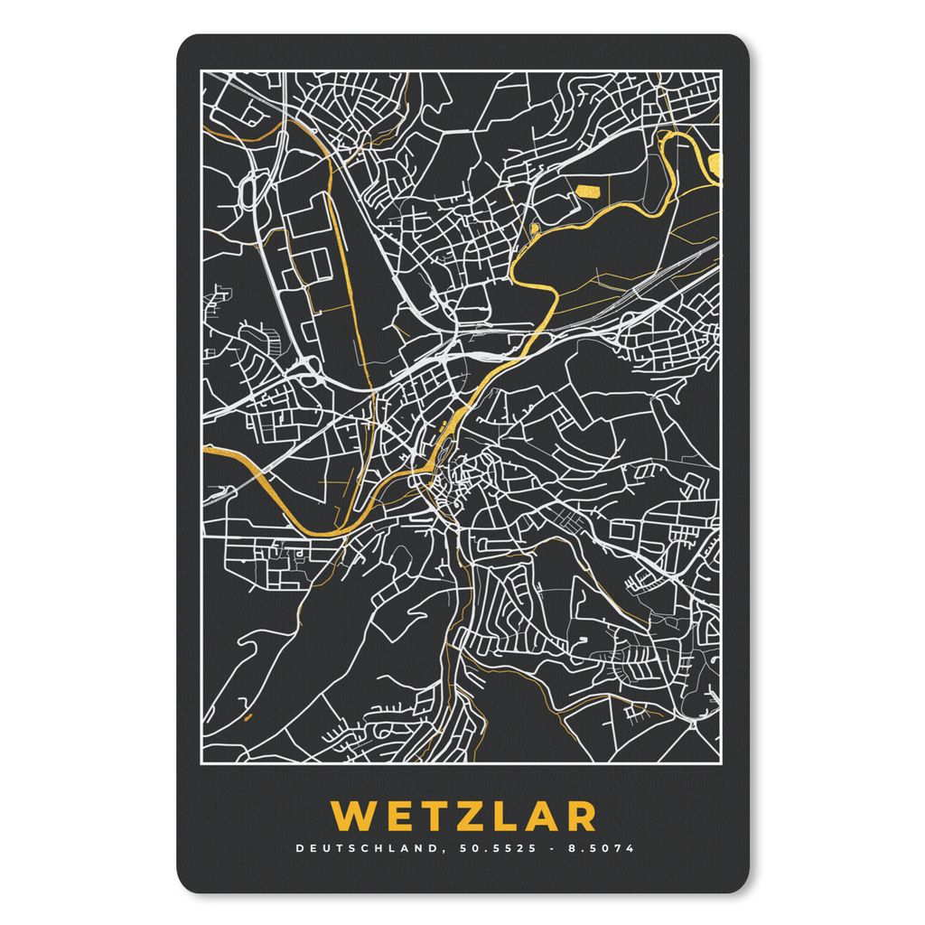 MuchoWow Mauspad Mousepad Wetzlar - Gold - Stadtplan - Deutschland - Schwarz und Gold - Karte 40x60 cm - Mousepads - Maus Mat - Pad - Mausunterla...