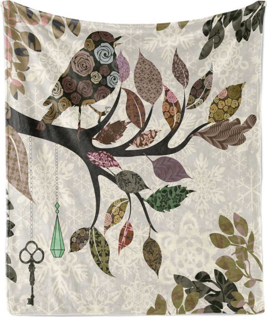 ABAKUHAUS Natur Weich Flanell Fleece Decke, Frühlings-Blumen Vögel Französisch, Gemütlicher Plüsch für den Innen- und Außenbereich, 125 x 17...