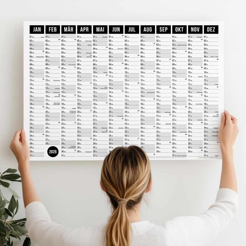 heaven+paper A2 Wandplaner gerollt 2026 Black Querformat, hochwertig