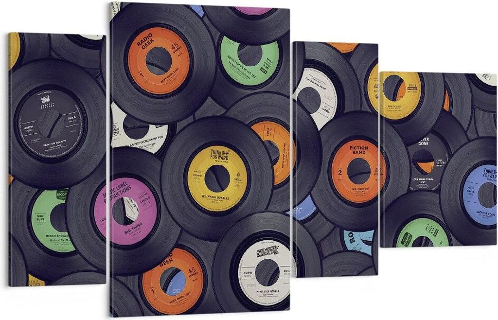 Bild auf Leinwand - Leinwandbild - 4 Teile - Platten Vinyl Grafiken - 120x70cm - Wand Bild - Wanddeko - Wandbilder - Leinwanddruck - Bilder - Wandd...
