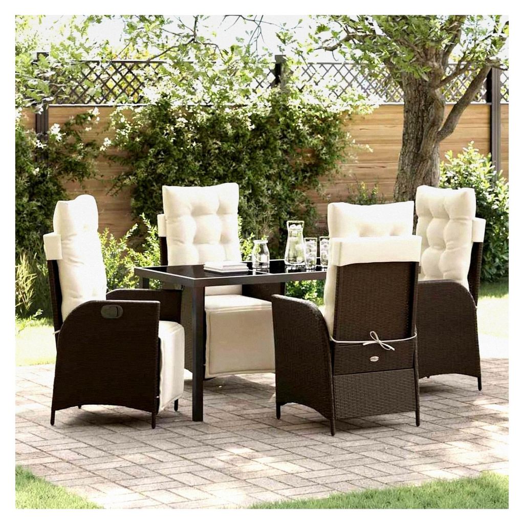 5-teiliges Garten-Dinner-Set aus braunem Poly-Rattan für Terrasse und Balkon
