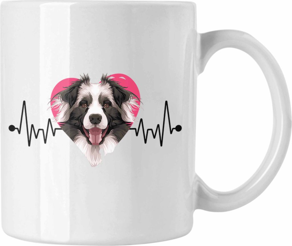 Trendation - Border Collies Besitzer Tasse Geschenk Lustiger Spruch Geschenkidee Herzschlag Border Collies (Weiß)