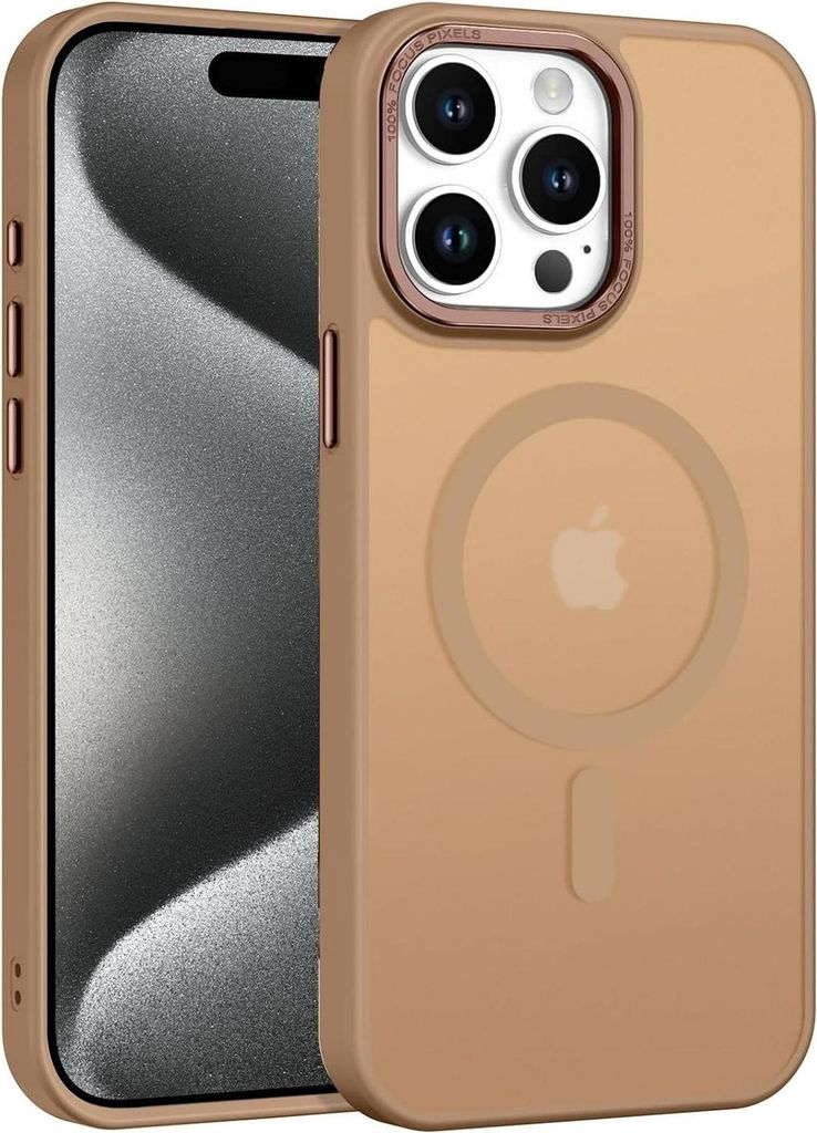 Handyhülle für iPhone 15 Pro Hülle MagSafe kompatibel mit Metall Kamerarahmen Magnet Case TPU Kantenschutz