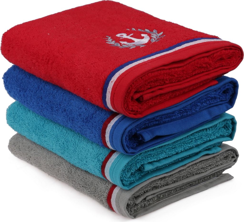 Mijolnir, Maritim - Red, Grey, Turquoise, Royal, Handtücher, Rot, Baumwolle, 50 x 90 cm