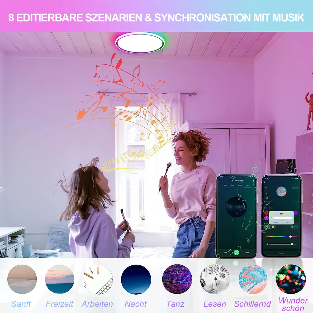 Plafonnier LED variable RGB 24W avec télécommande et contrôle vocal App - 10