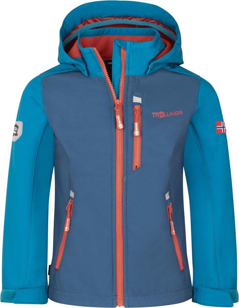 TROLLKIDS Balestrand Jungen Softshell Jacke mit abnehmbarer Kapuze blau 128