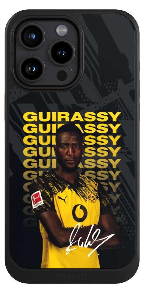 NIVOCASE Hülle für Apple iPhone 15 Pro Max Handyhülle NIVOcore Case Schwarz BVB Borussia Dortmund Serhou Guirassy