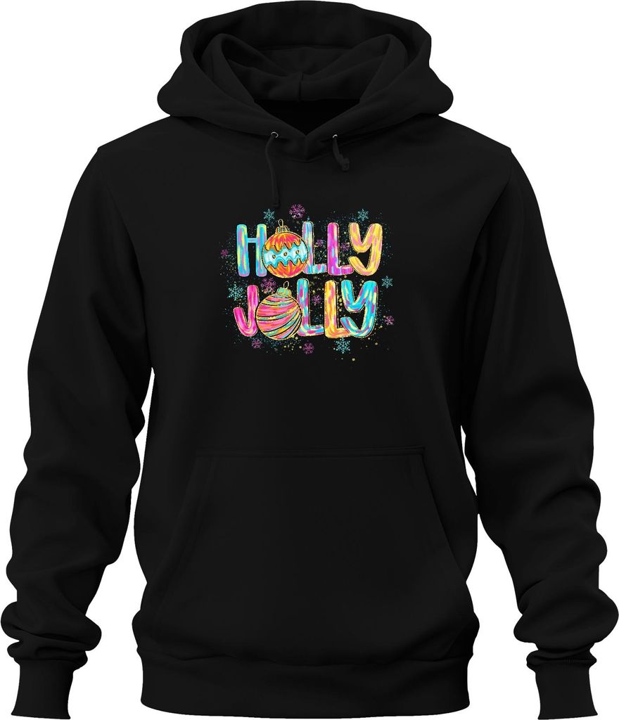 Holly Jolly Geschenk Weihnachtskugel Schneeflocke bunt lustig Uni Hoodie Kapuzenpullover, Schwarz, XL