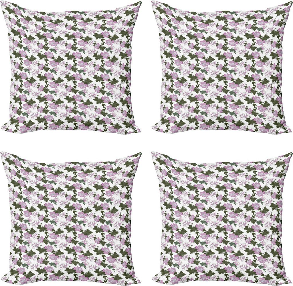 ABAKUHAUS Pfingstrose Kissenbezug Set (4 Stück), Violette Töne Blumen-Blüten, Moderner Doppelseitiger Digitaldruck, 50 cm x 50 cm, Rosa Slate Brown