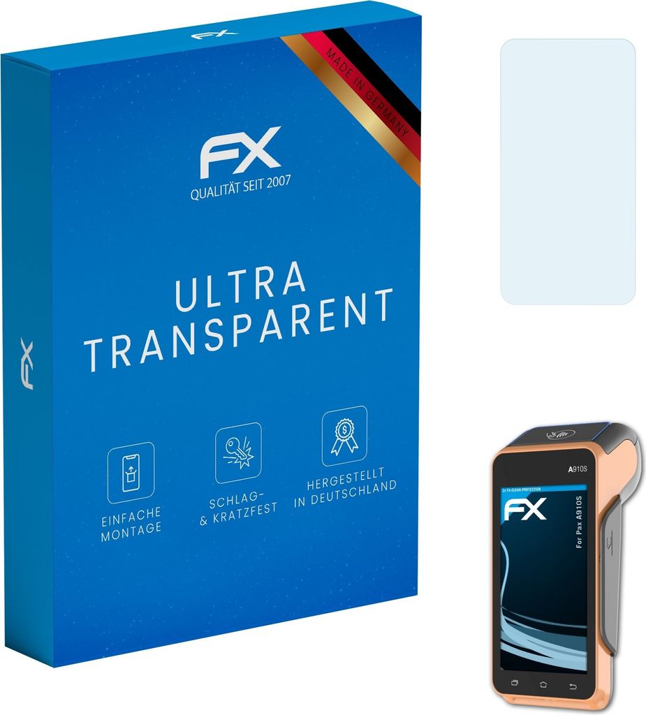 atFoliX FX-Clear 2x Schutzfolie kompatibel mit Pax A910S Displayschutzfolie