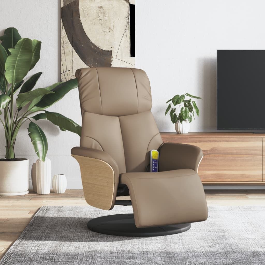 Eleganten-Stil Massagesessel mit Fußteil Cappuccino-Braun Kunstleder Fernseh- & Relaxsessel 2025 - Cloris5326101