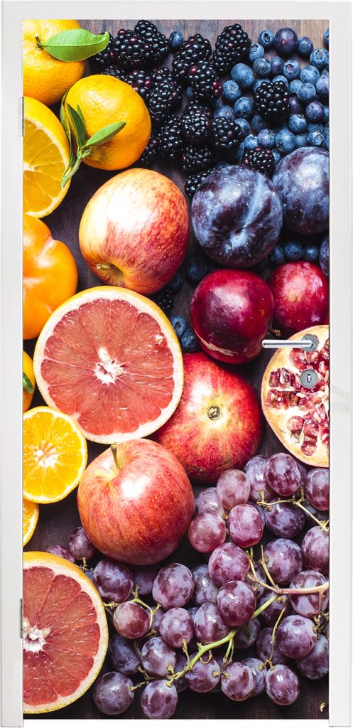MuchoWow Türtapete Selbstklebende Türfolie Obst - Regenbogen - Farben 95x235 cm Türposter Türaufkleber Klebefolie Türklebefolie - XXL-Poster...