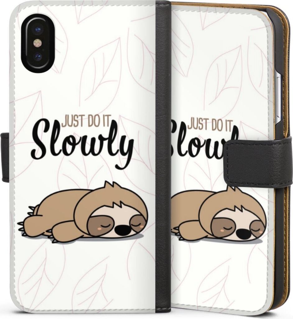 DeinDesign Klapphülle für Apple iPhone Xs Handytasche Lederhülle Tasche Faultier Tiere lazy sunday