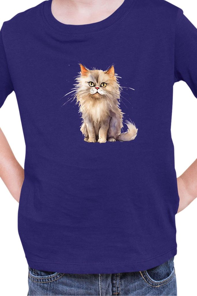 Kinder T-Shirt Funny Cats Breeds British Longhair Cat 016, 12-13 Jahr - 152 / Dunkelblau