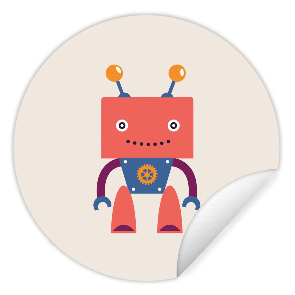MuchoWow Runde Wandtattoo - Wandsticker Tapete Aufkleber Roboter - Getriebe - Gesicht - Antenne - Kinder - Jugendliche Ø 30 cm Selbstklebend und...