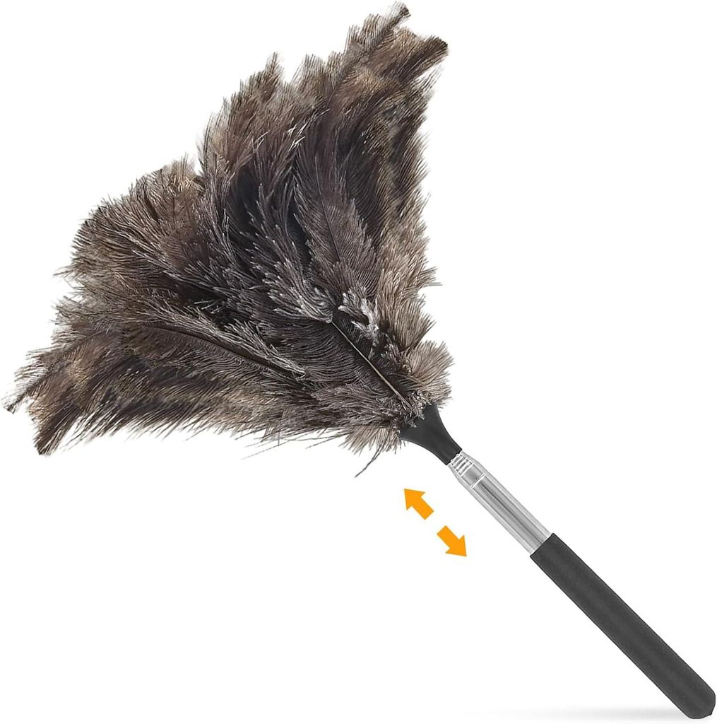 Teleskop Straußenfedern Staubwedel, Waschbar Anti-Statik Ausziehbarer Duster, Flauschige Fatürliche Echte Federn für Hochflächen, Deckenventila...