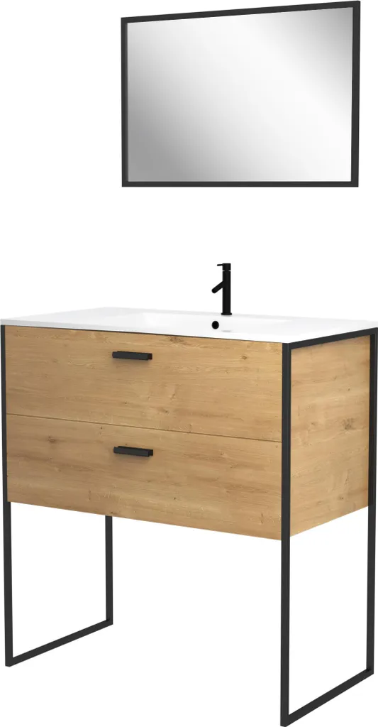 Meuble vasque 80cm de style industriel bois clair pour salle de bain